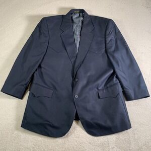 Circle S Blazer Mens 46R Navy Western Sport Coat Jacket Polyester Rayon